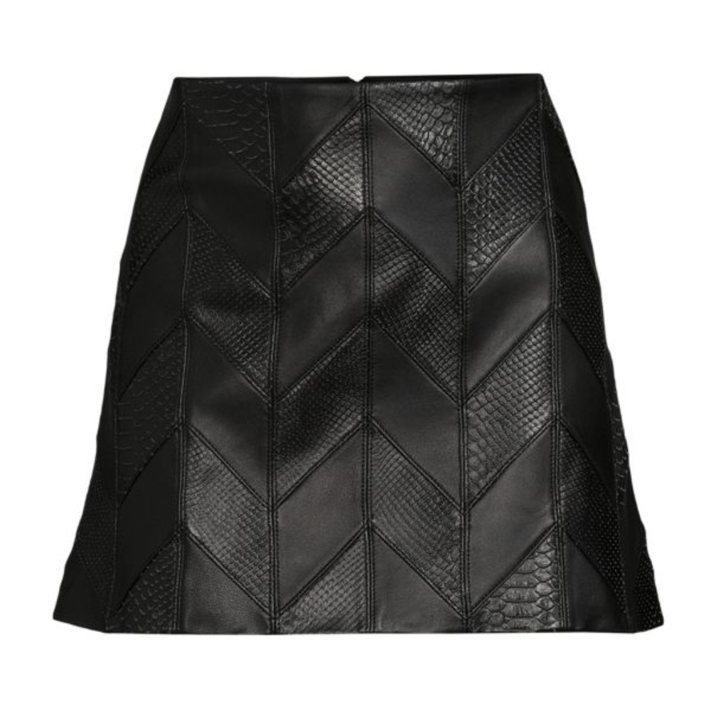 NWT sz 8 ALICE + OLIVIA Riley Patchwork 100% Lamb Leather Mini Skirt